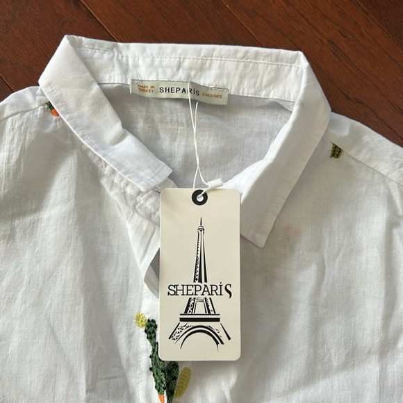Sheparis NWT Cactus Party White Cotton Blouse oversized XL - Picture 8 of 8